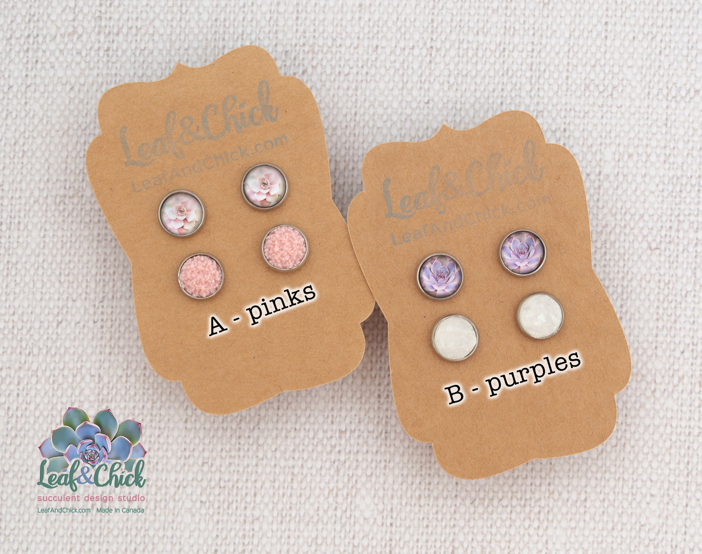Tiny Stud Duos Pinks or Purples