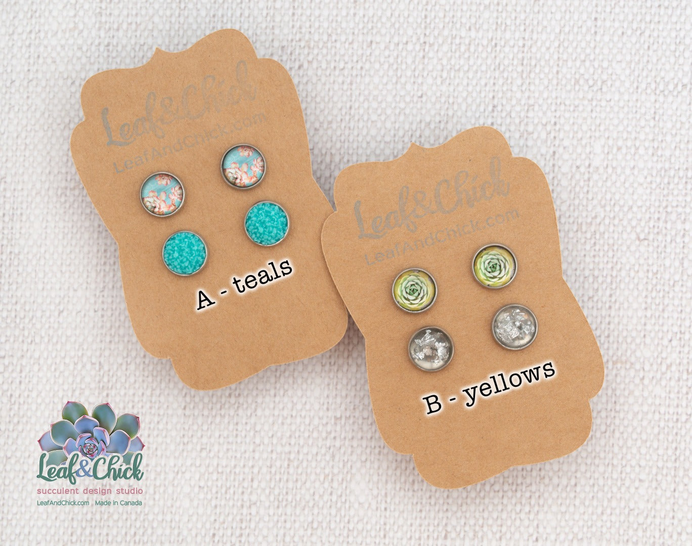 Tiny Stud Duos Teals or Yellows
