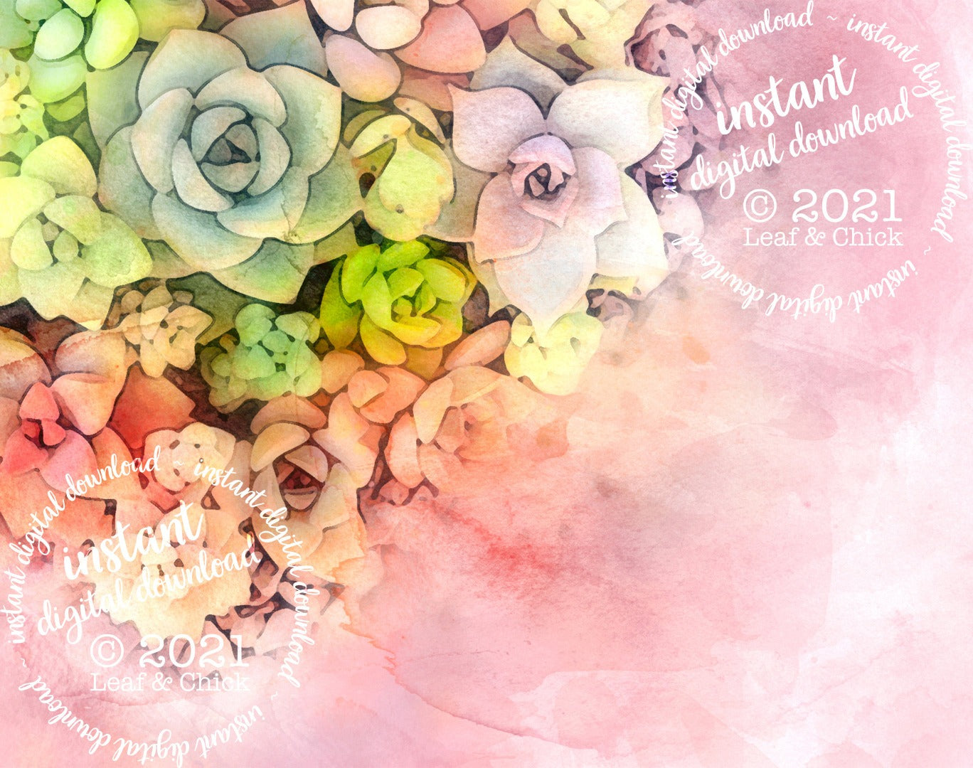 Watercolour Succulent Heart | INSTANT DOWNLOAD | 1011
