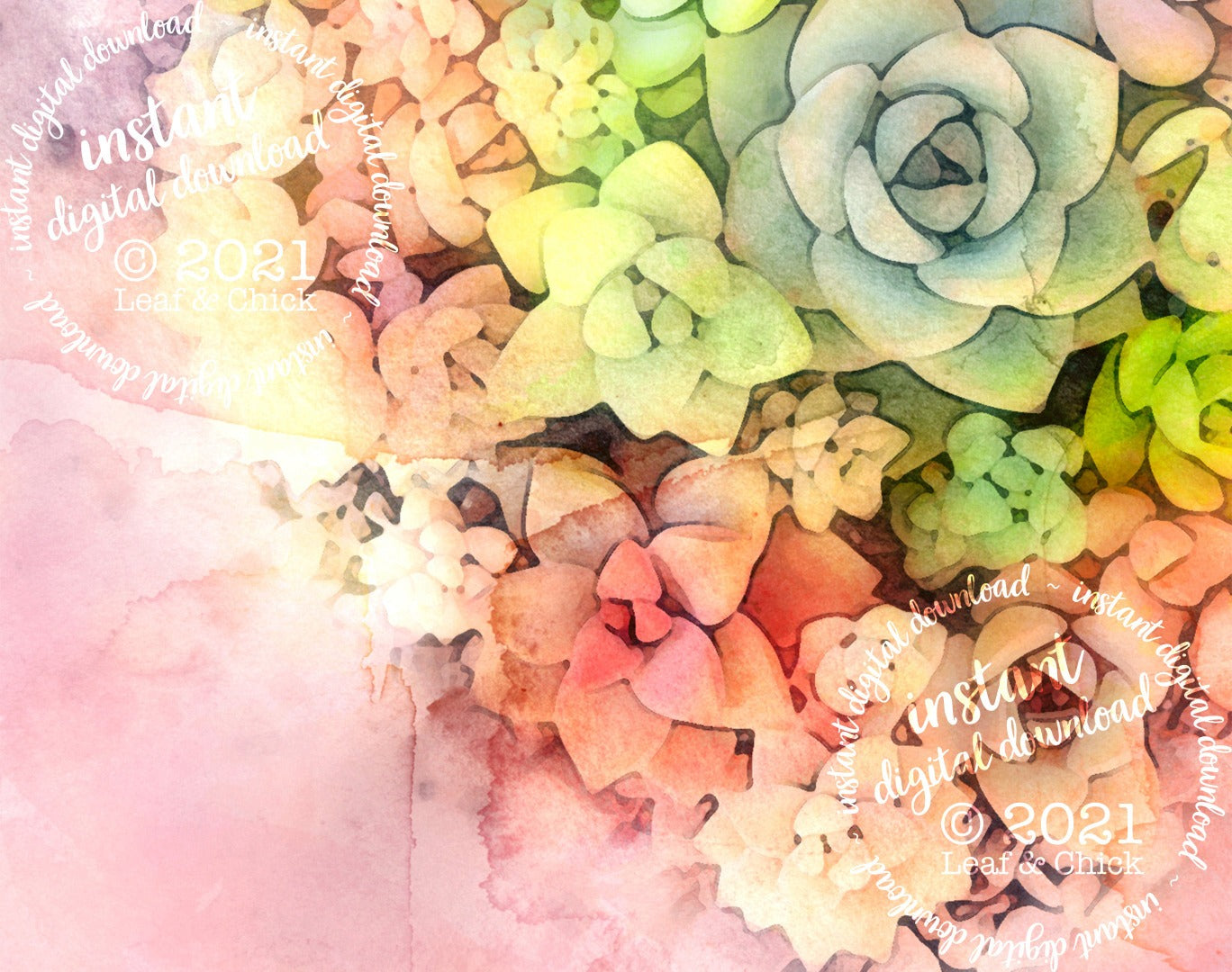 Watercolour Succulent Heart | INSTANT DOWNLOAD | 1011