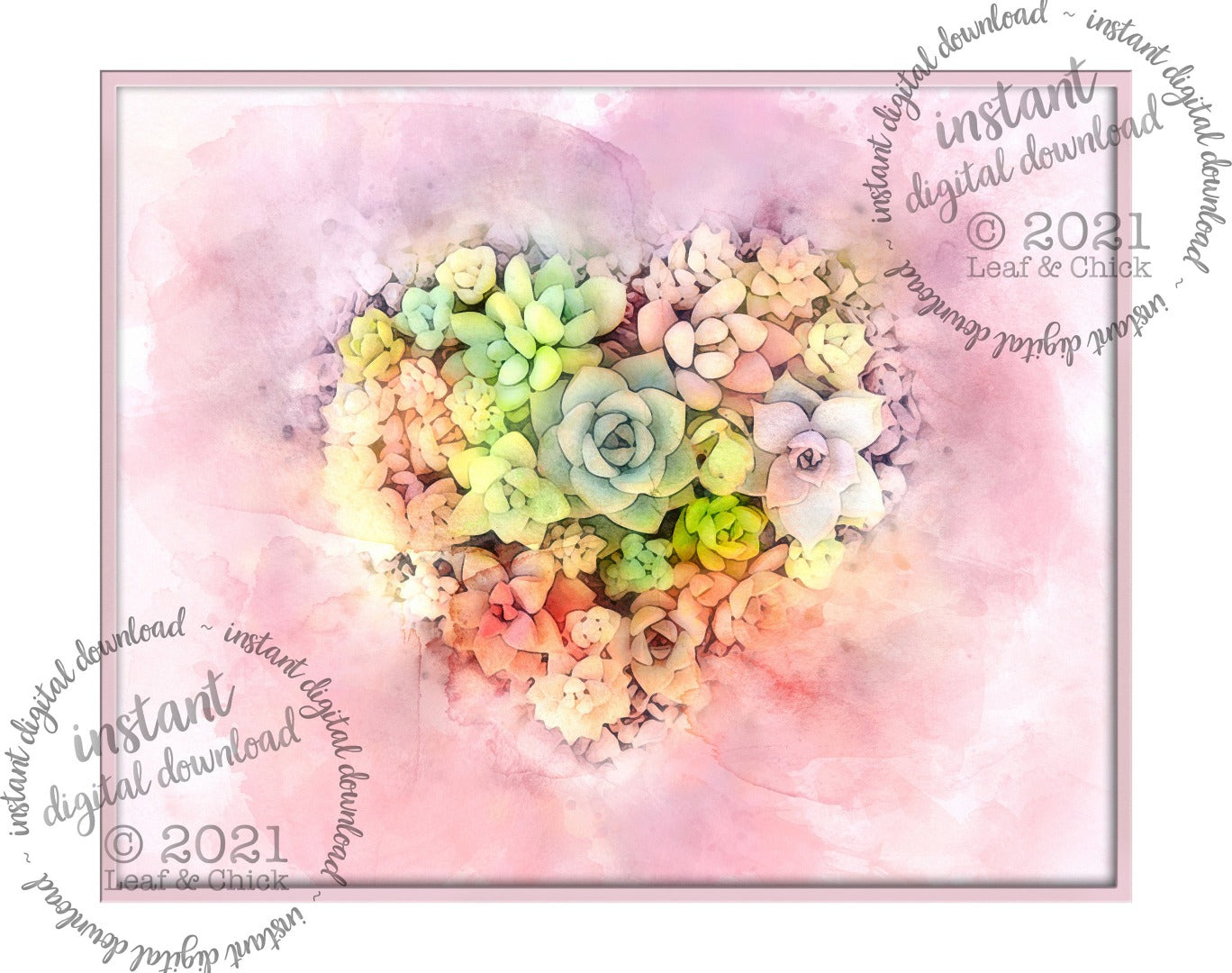 succulent art in a heart shape in a watercolour style