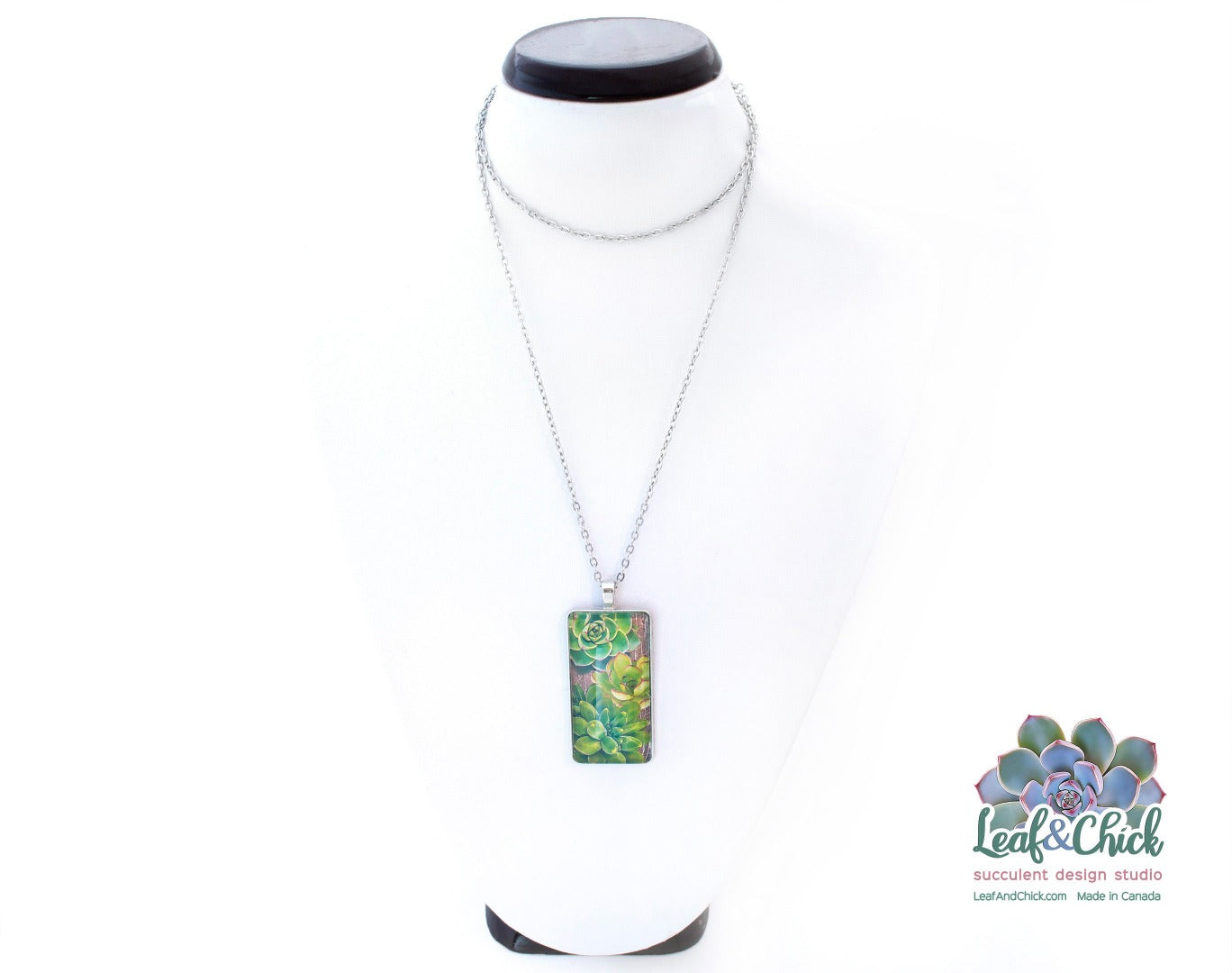 green pendant on 70 cm stainless steel chain