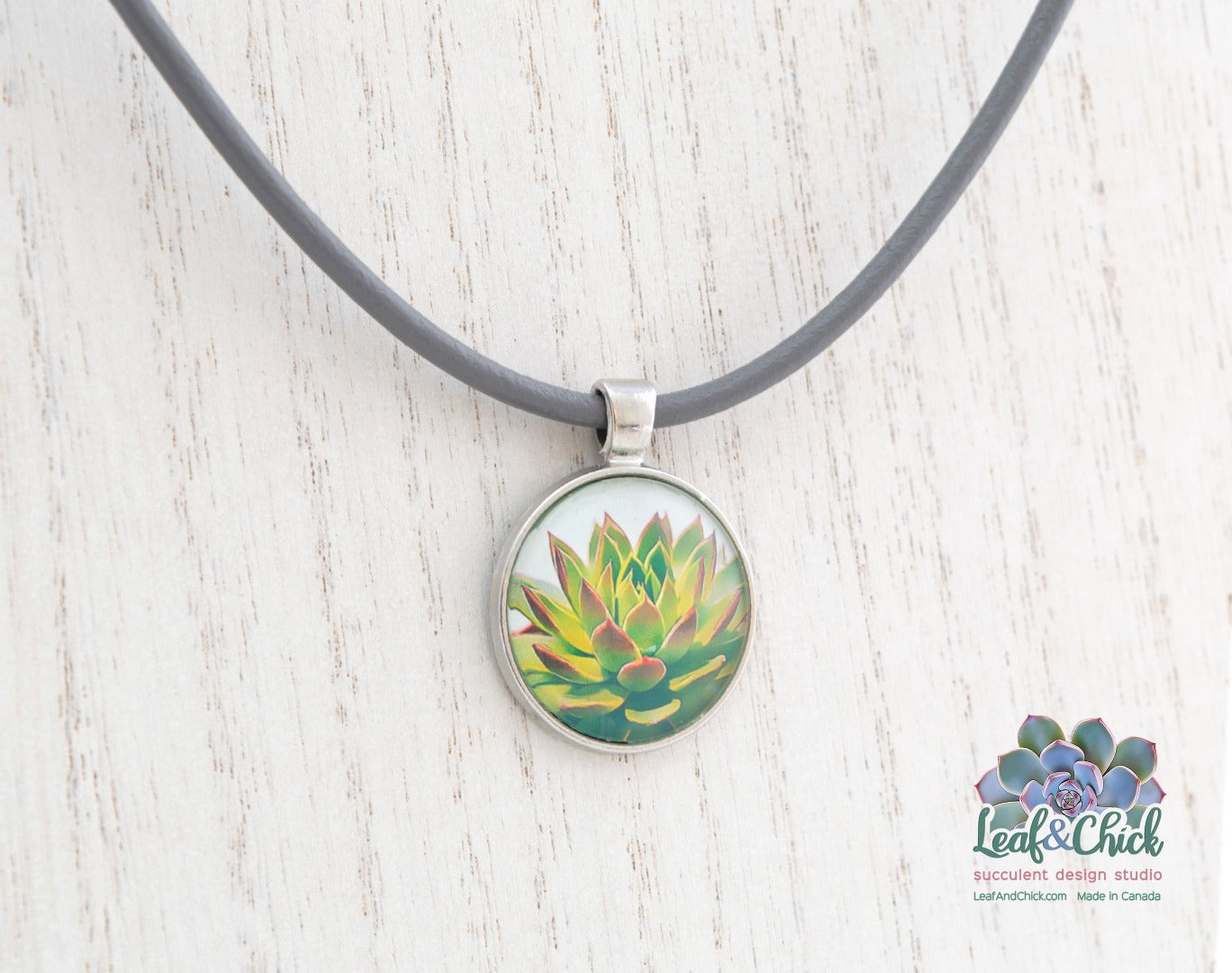 close up of succulent art necklace