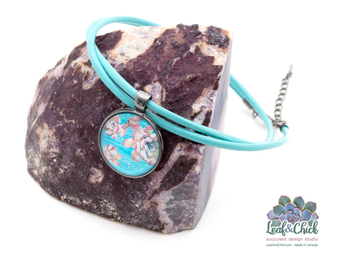Turquoise Leather Art Necklace
