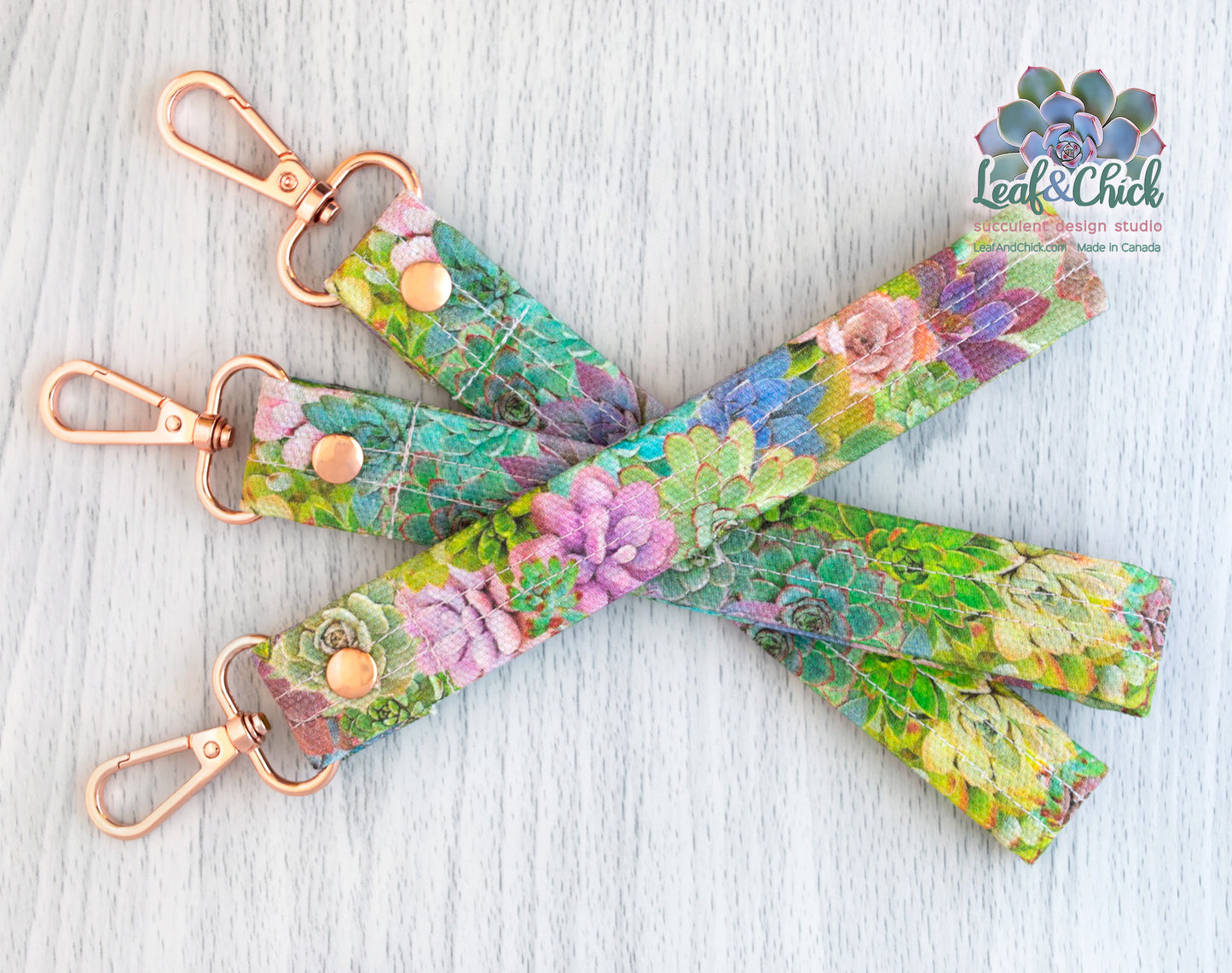 Succulent Collage Keychain Wristlet