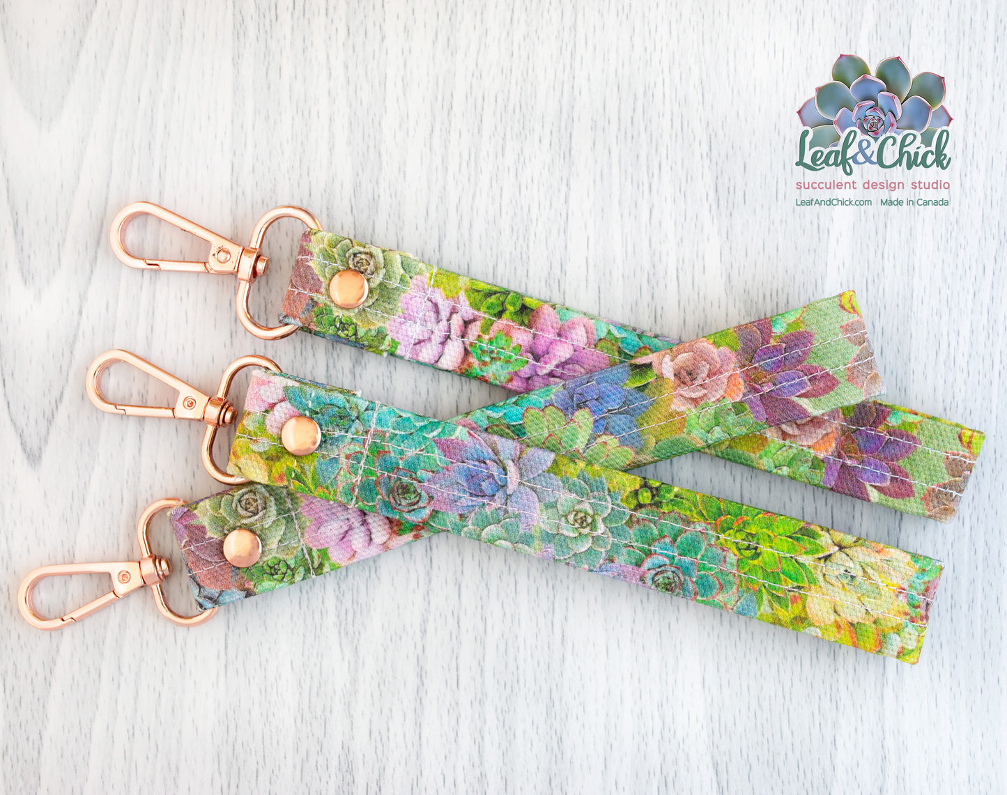 Succulent Collage Keychain Wristlet