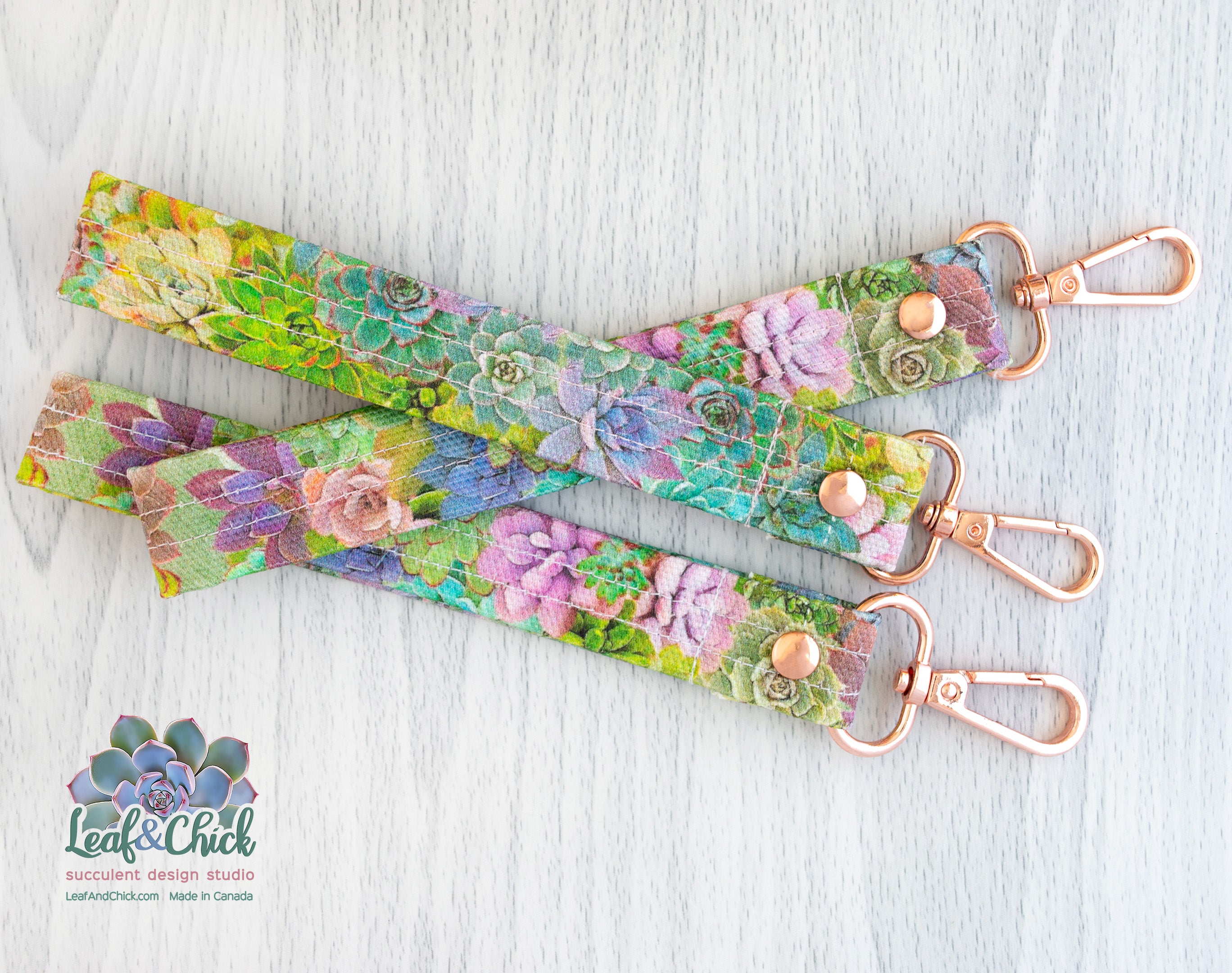 succulent lanyard Succulent Collage Keychain Wristlet