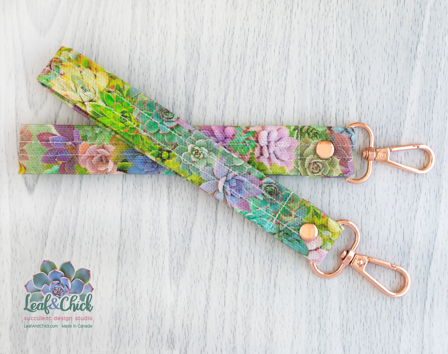 Succulent Collage Keychain Wristlet