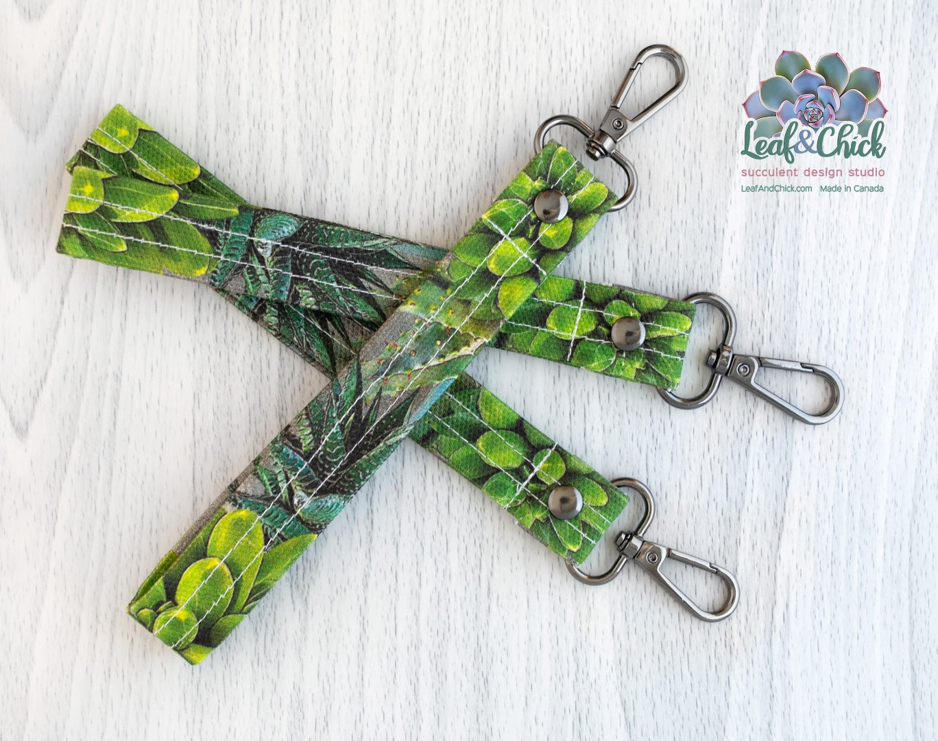 custom printed succulent designs on a key fob