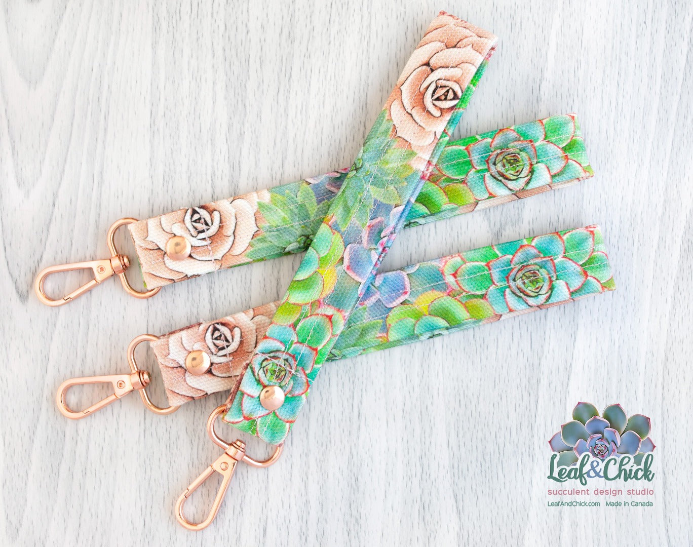 pretty succulent art key fob wristlet by Leaf & Chick