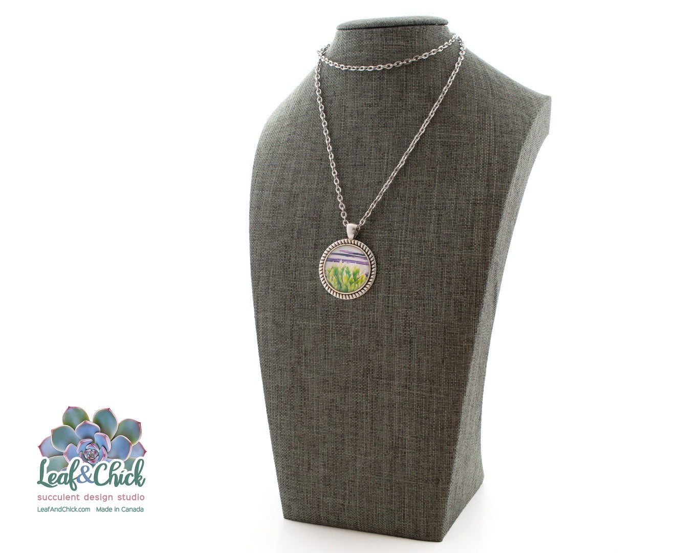 Long stainless steel chain with succulent art