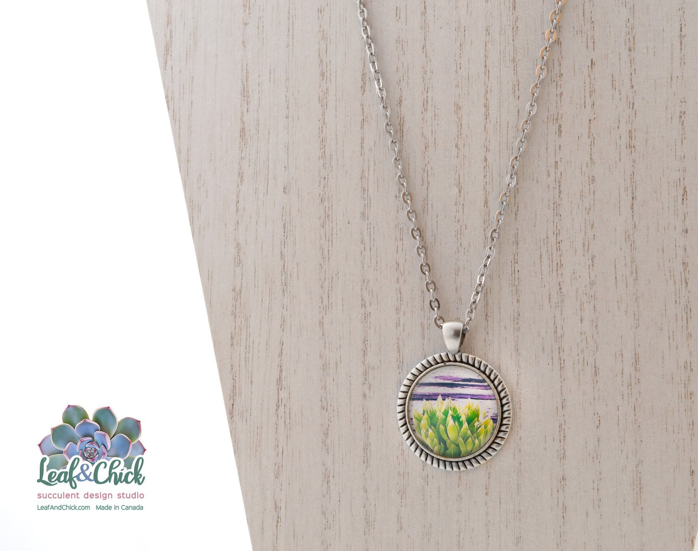 Haworthia succulent pendant in greens and purples