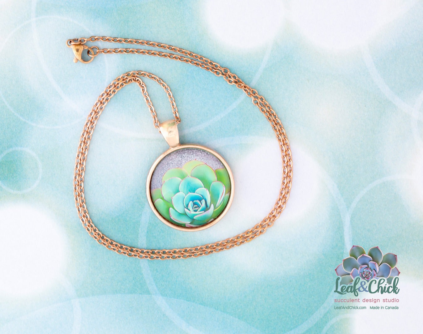 pretty succulent art necklace in rose gold