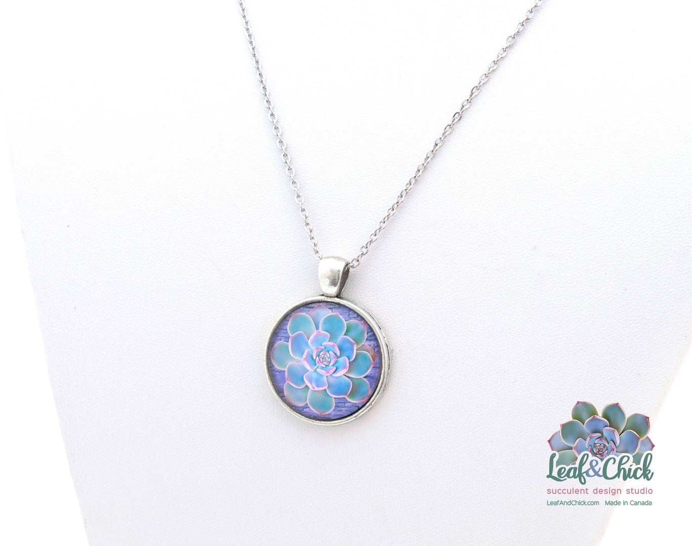 stylized succulent art necklace stainless steel