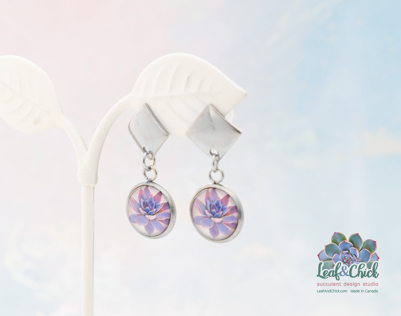 diamond succulent stainless steel earrings