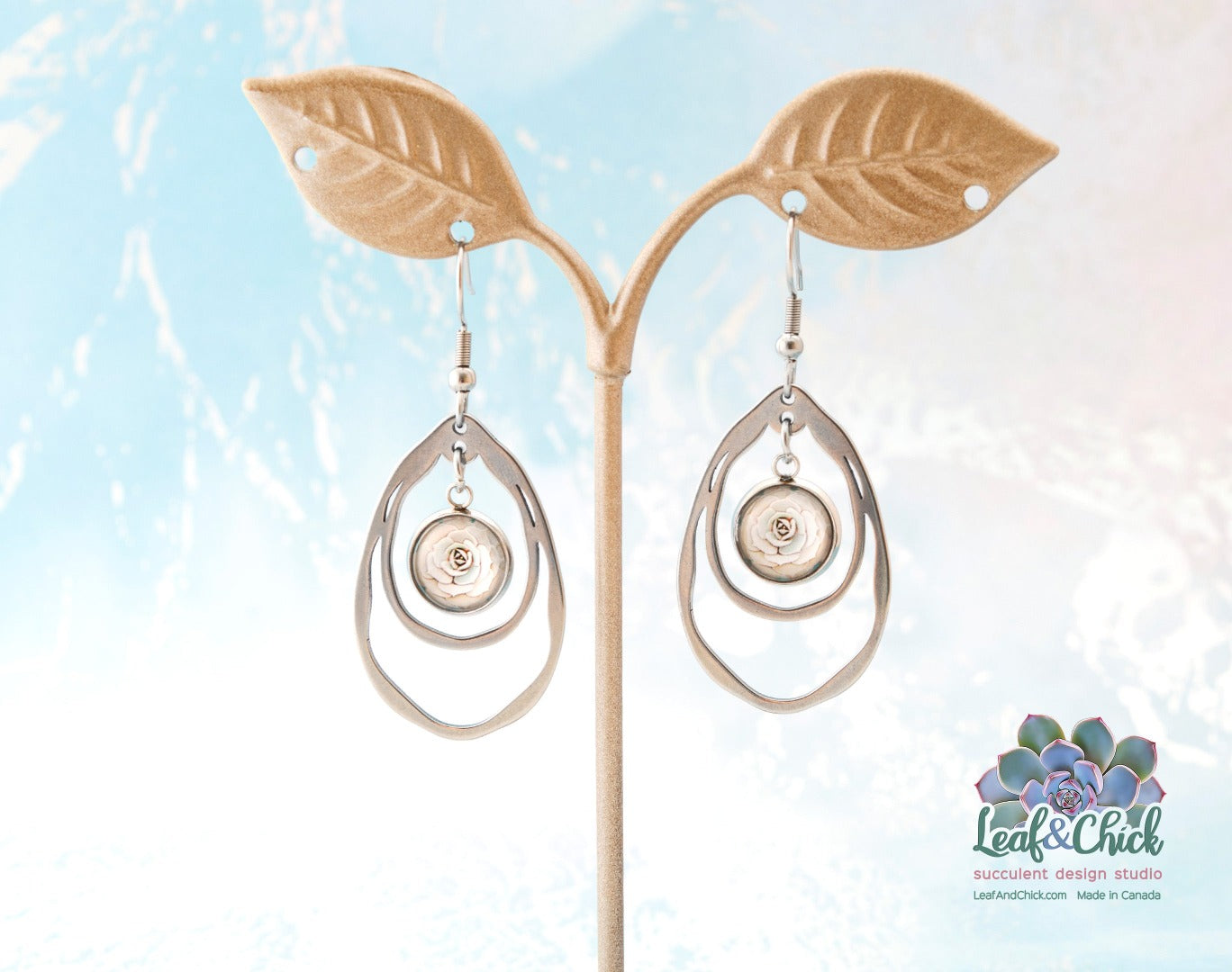 stainless steel double teardrop shaped earrings