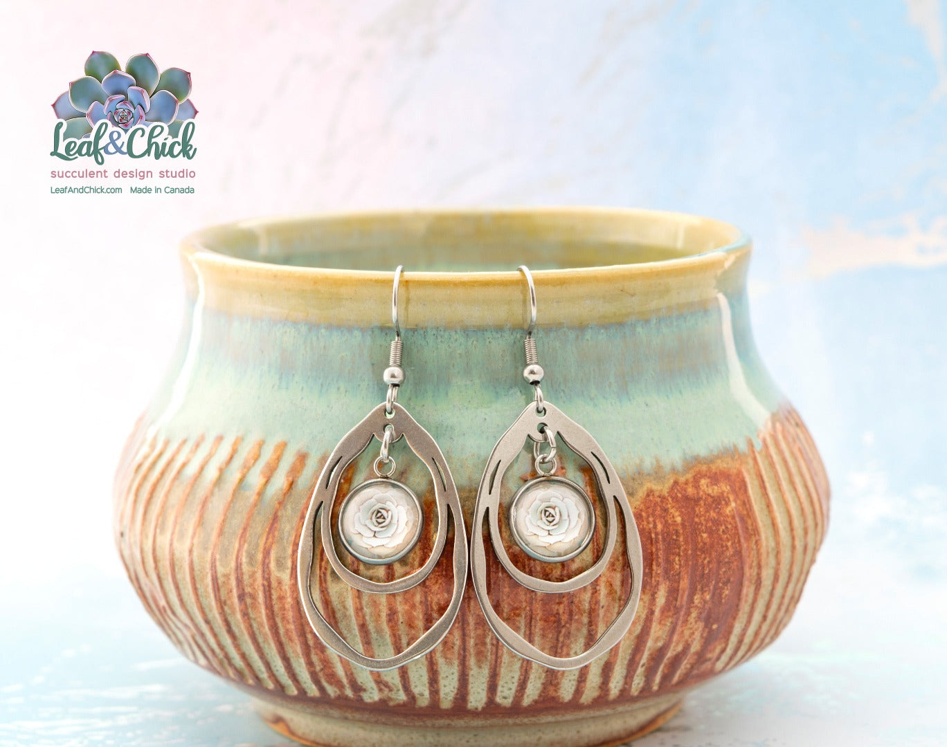large stainless steel succulent art earrings