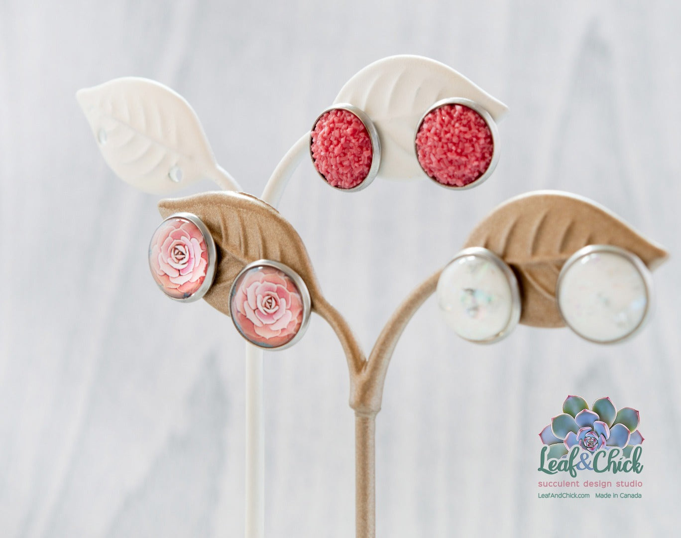 stud earrings with succulent art