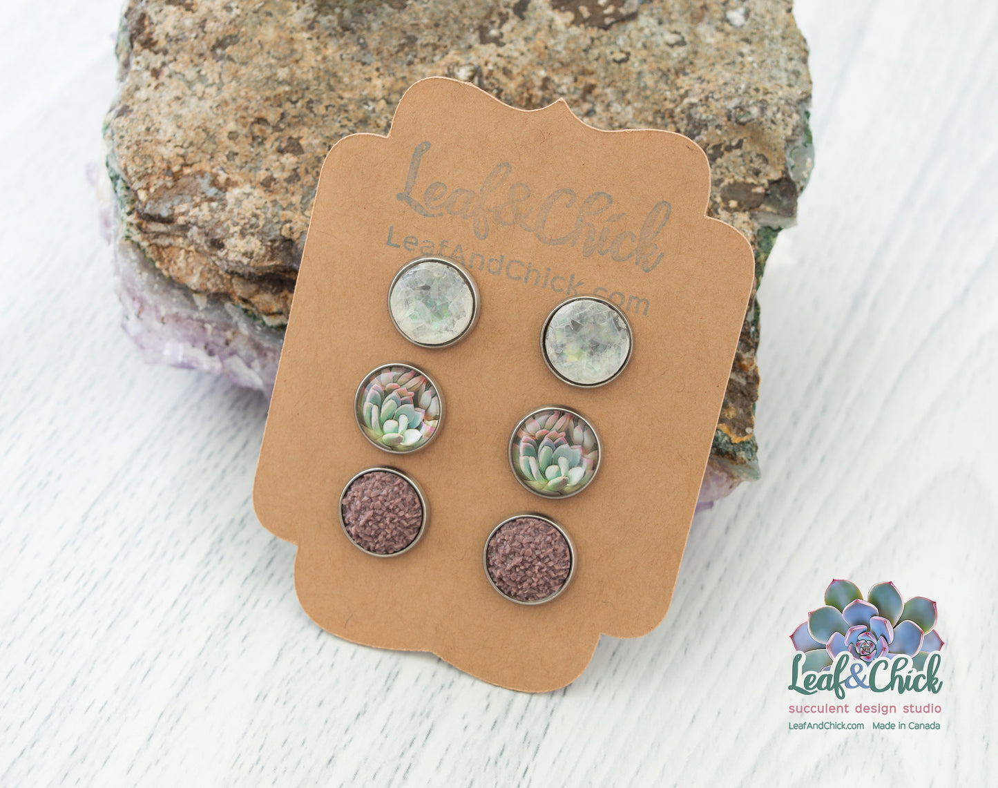 Succulent Art Trio Stud Set