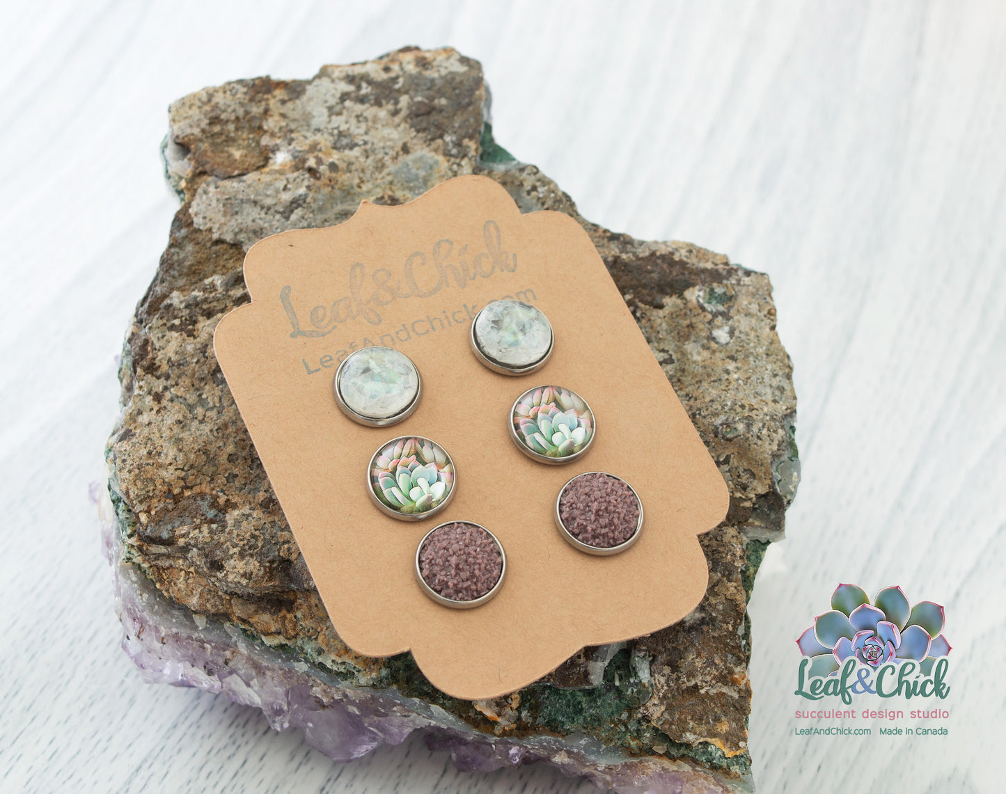 Succulent Art Trio Stud Set