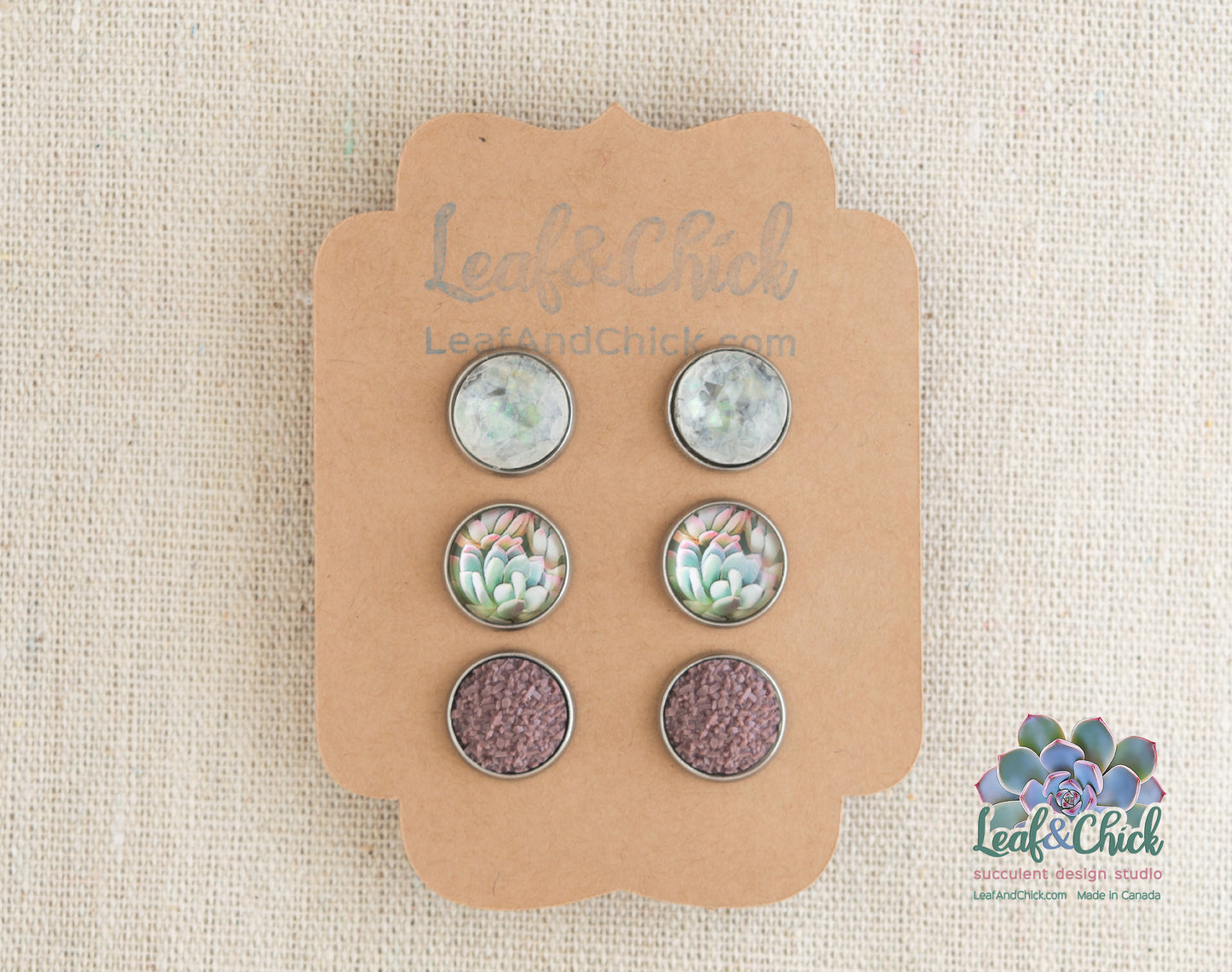 Succulent Art Trio Stud Set