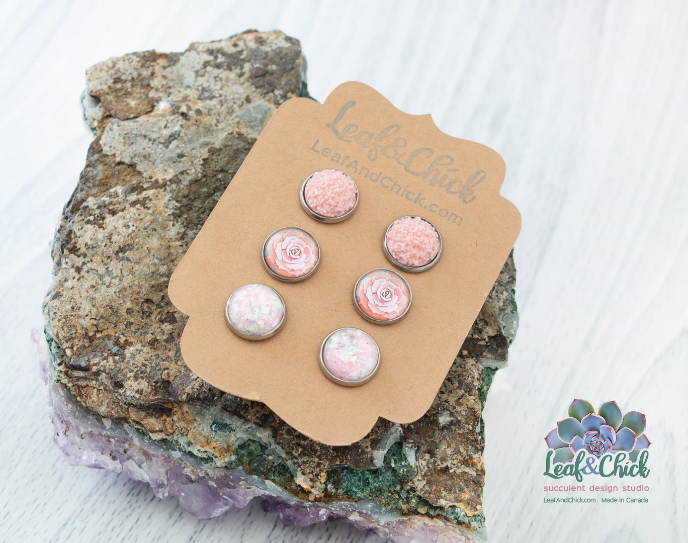 stainless steel studs in shades of pink