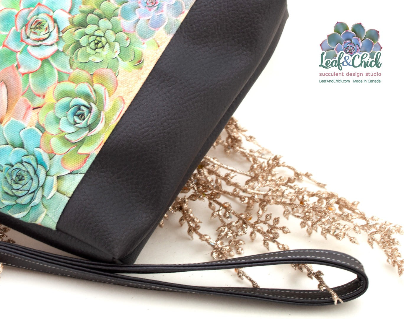 close up of black succulent bag from Leaf & Chick