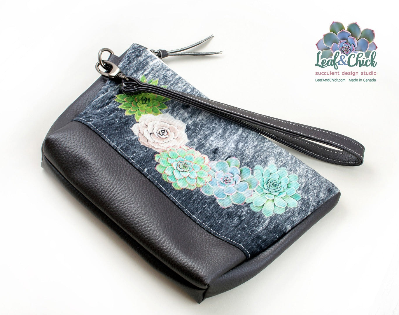 succulent art wristlet bag