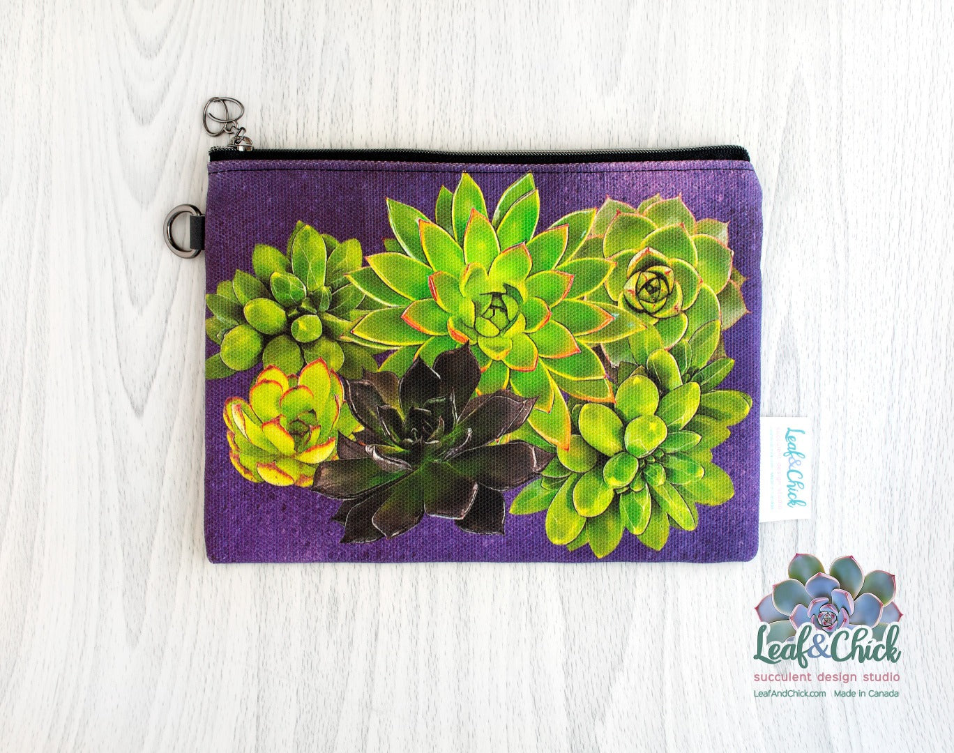 succulent art zipper pouch to keep your tote bag organized or hold makeup
