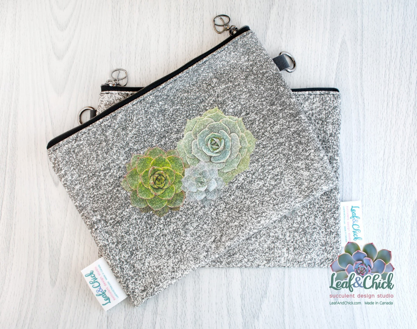 art on the back of the silver sparkle zip pouch