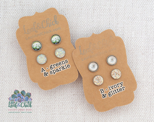 Tiny Stud Duos Greens or Ivories