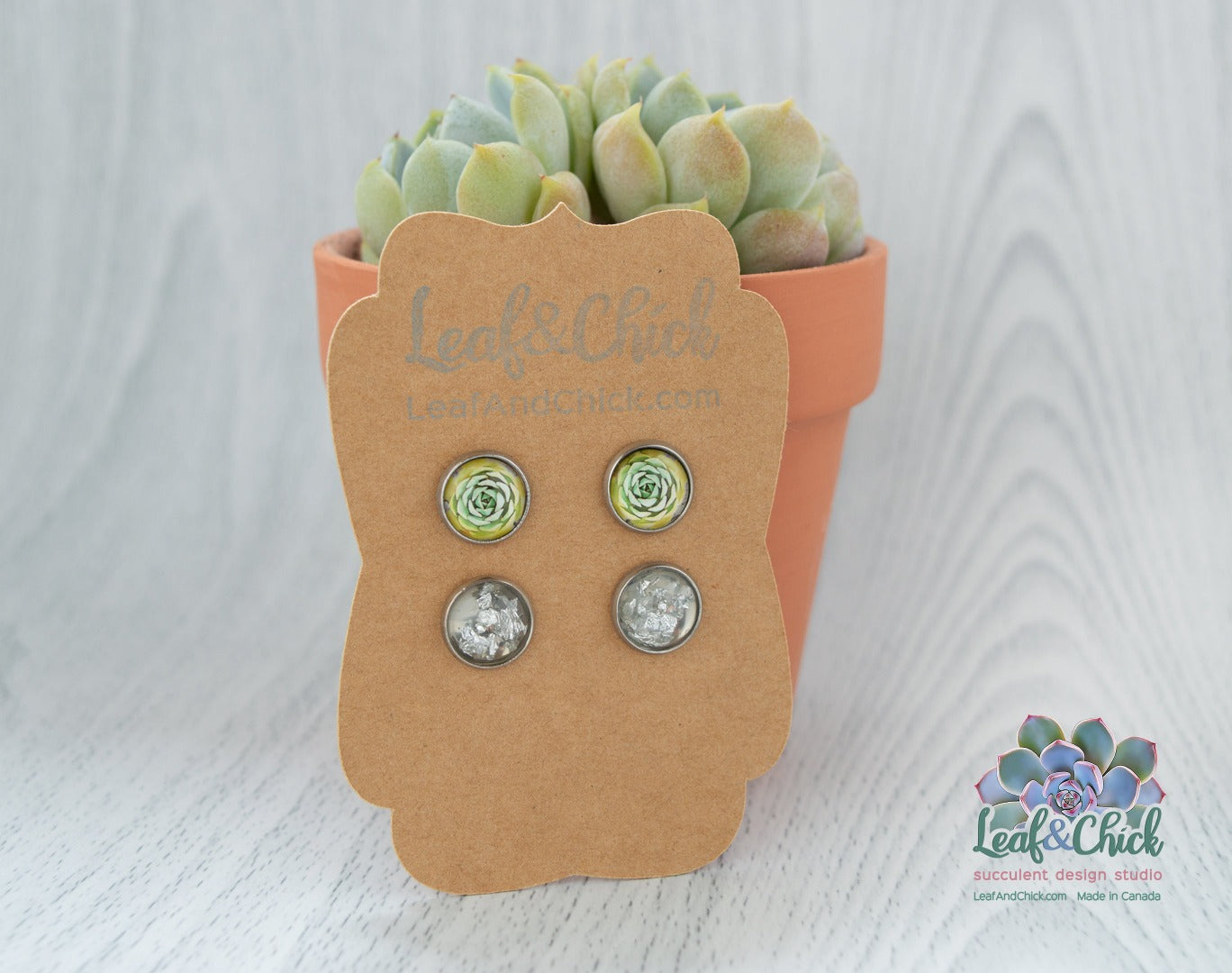 tiny stud earrings featuring yellow succulent art