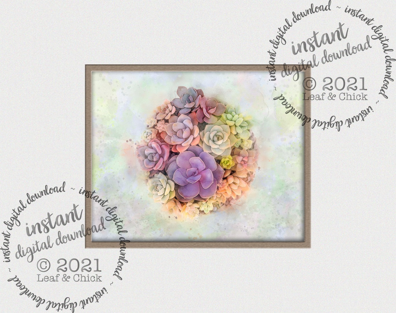 succulent art with a watercolour style ready for instant download