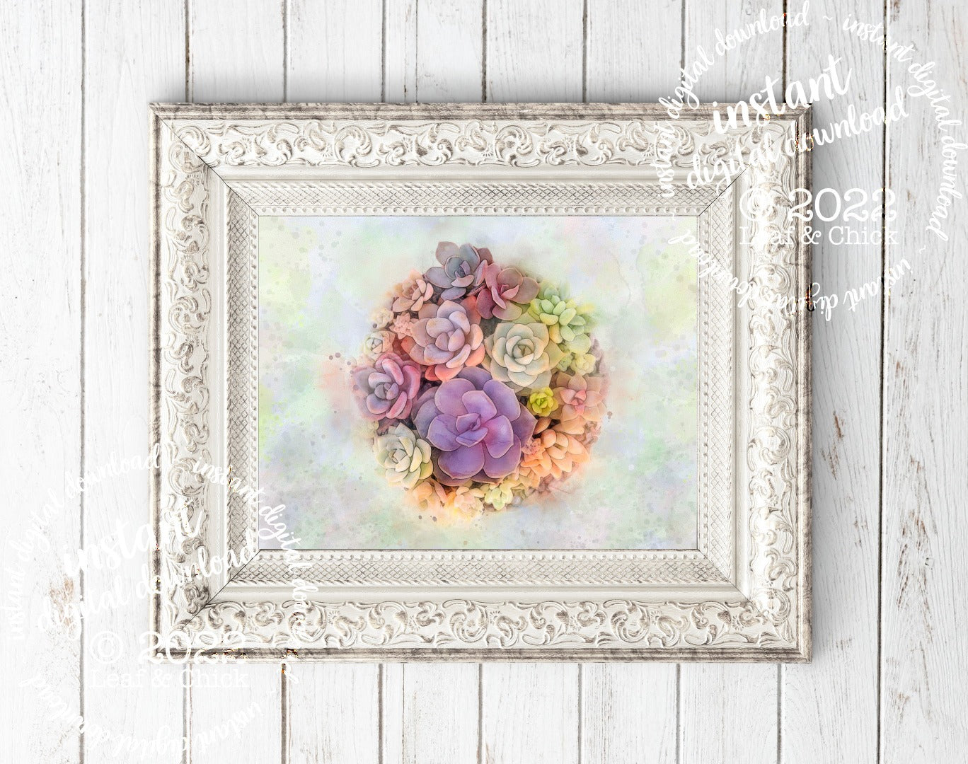 watercolour succulent art mocked up in a beautiful frame