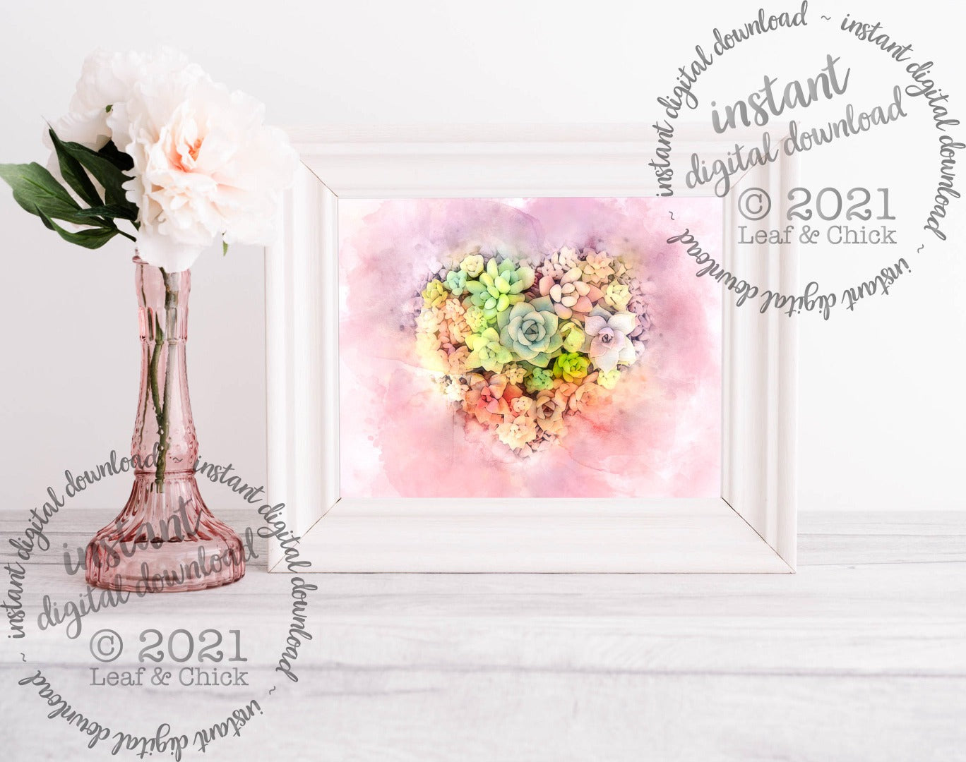 mockup of succulent heart art in a frame