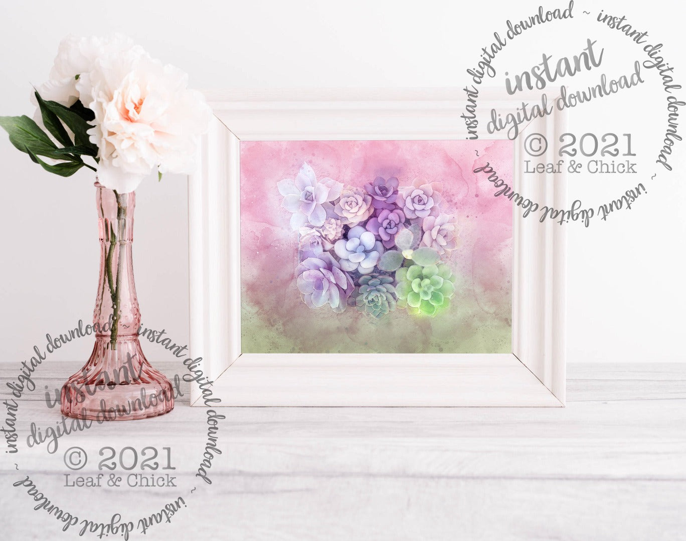 loose and dreamy succulent art mocked up in a frame