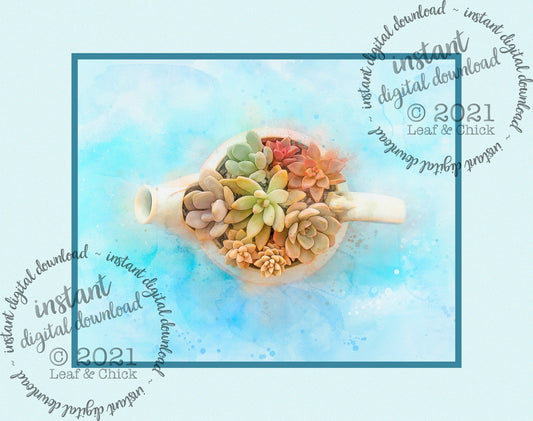 Teapot of Succulents | INSTANT DOWNLOAD | 1014