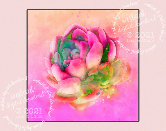 bright vibrant succulent art for instant download