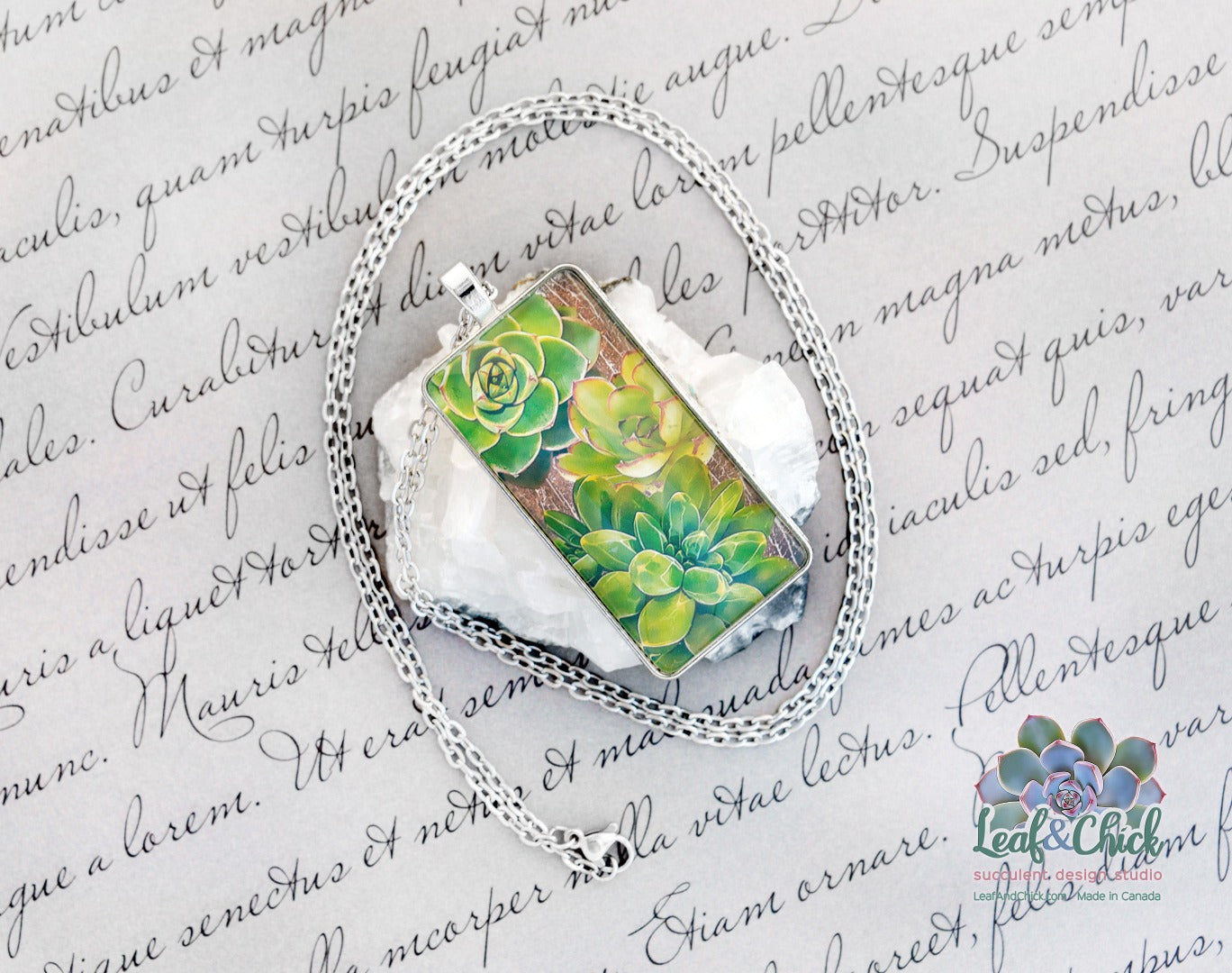 bold succulent necklace in greens