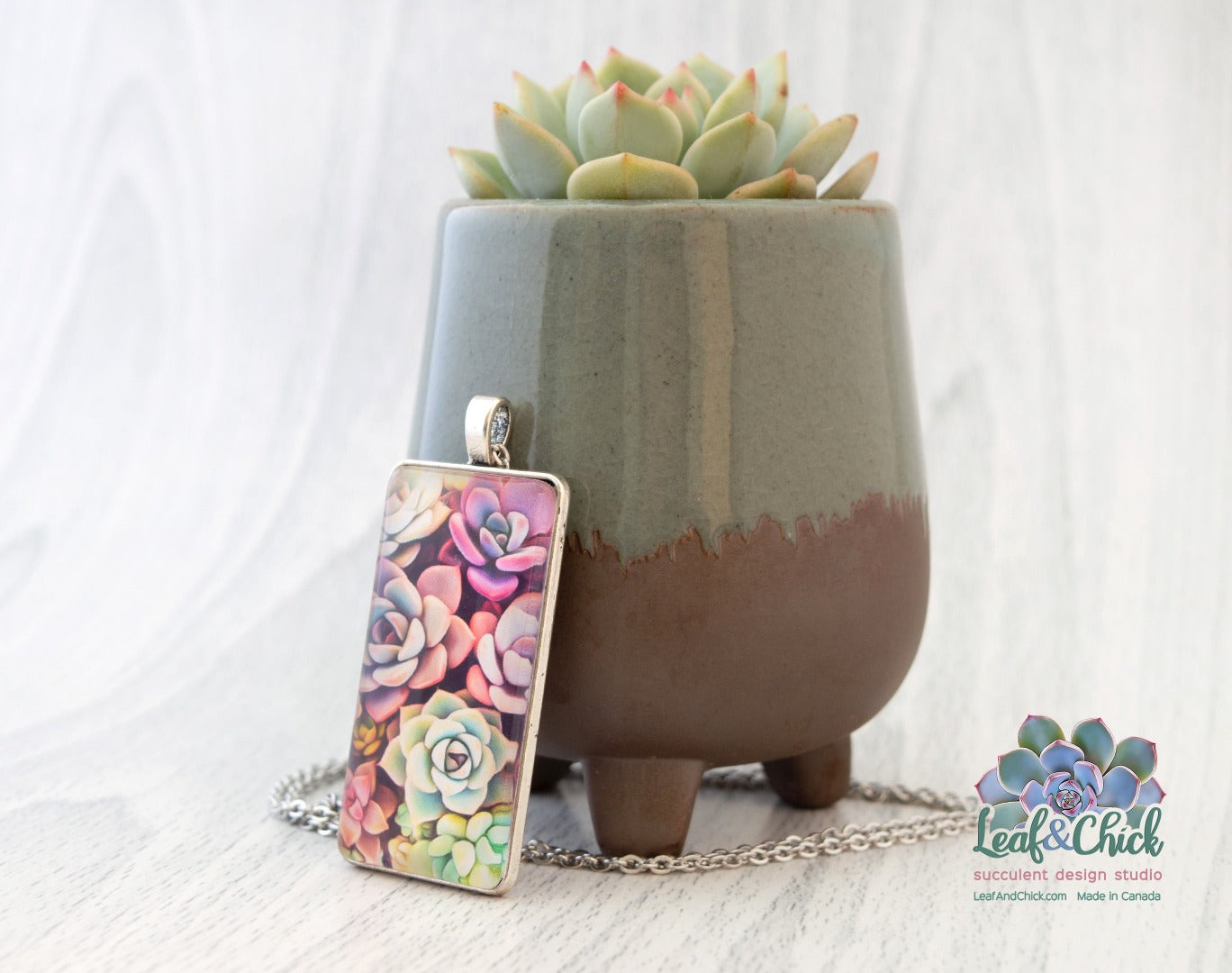 large rectangle art pendant with succulent art