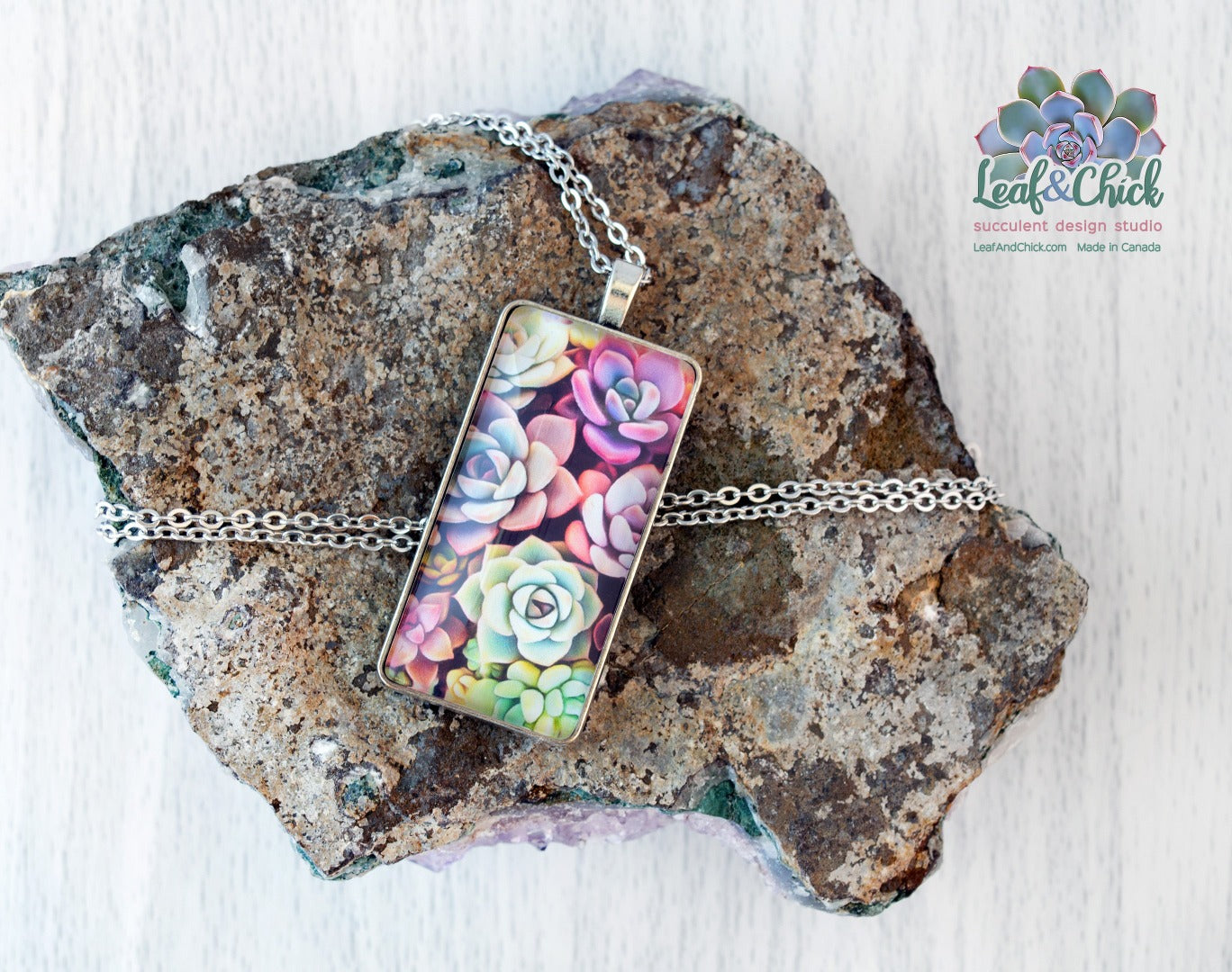 large rectangle succulent pendant necklace