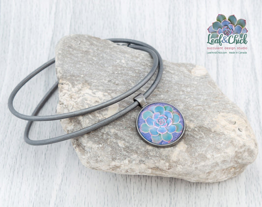 leather cord succulent art necklace