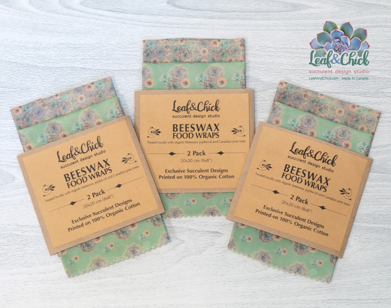 2 pack of beeswax food wraps from Leaf & Chick