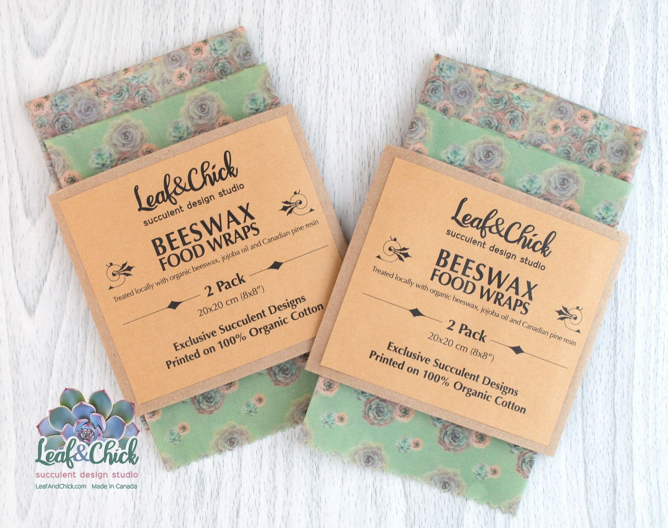 organic cotton beeswax wraps with exclusive Leaf & Chick art