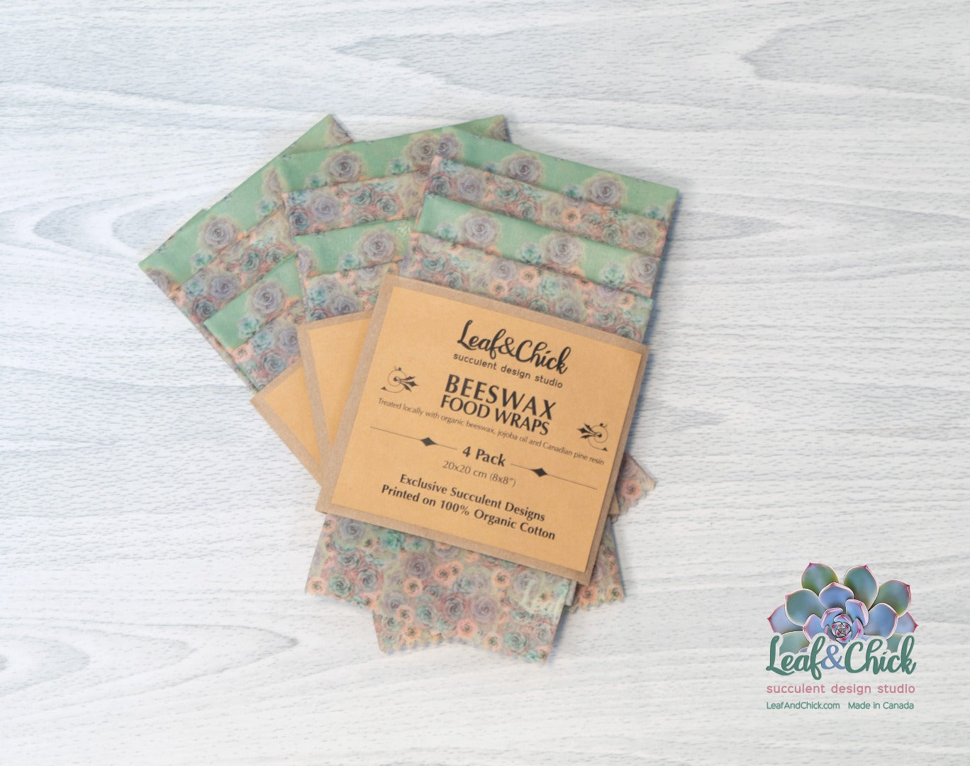 beeswax food wraps with succulent designs