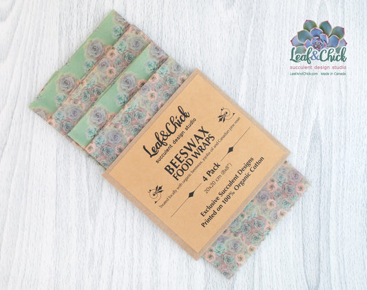4 pack of beeswax food wraps with organic cotton