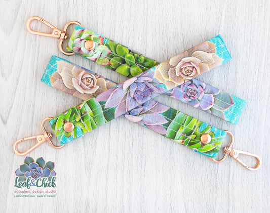 succulent key fob with rose gold hardware