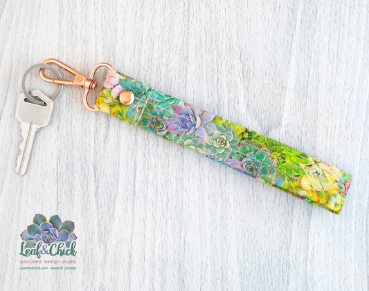 Succulent Collage Keychain Wristlet