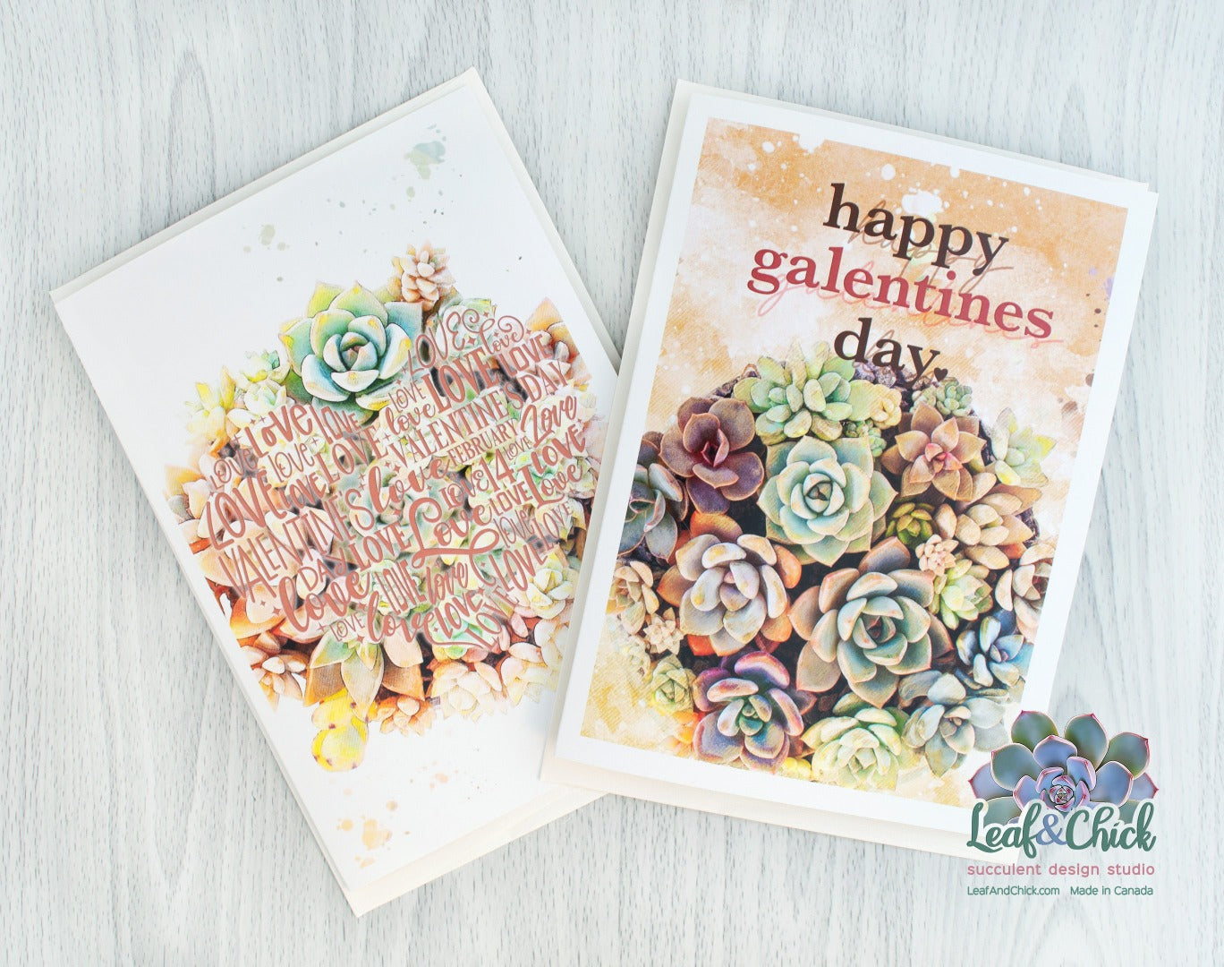 valentines day and galentines day succulent art cards by Leaf & Chick