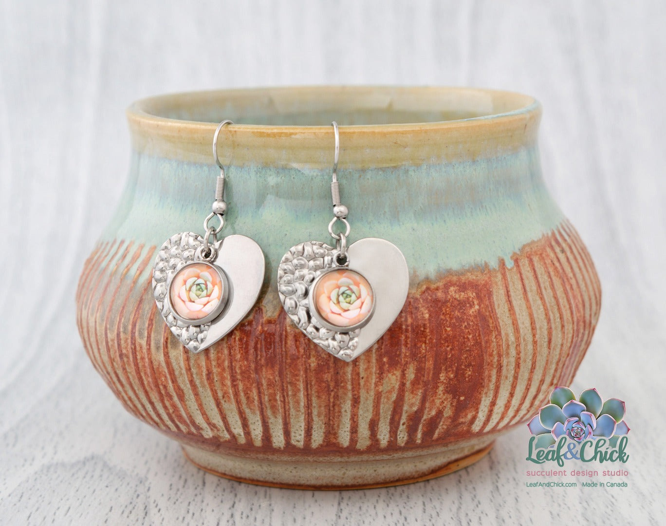 stainless steel heart shaped succulent earrings